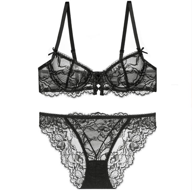 Sada francouzského krajkového spodního prádla: Lehká, prodyšná a minimalizující podprsenka a kalhotky na léto