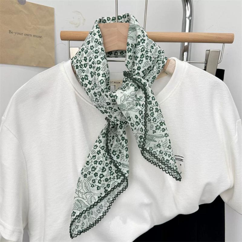 Vintage Square Floral Scarf Small Shawl Headscarf Korean Style Neck Protection Scarf