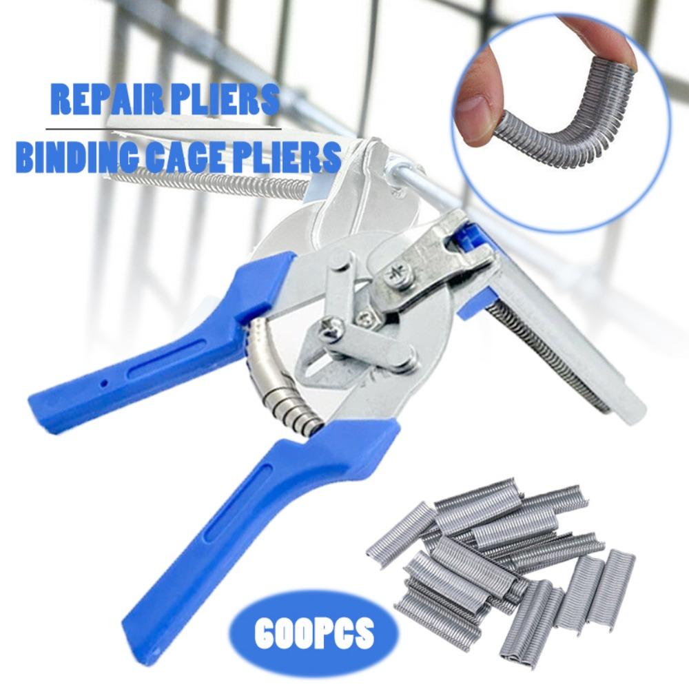 

with 600Pcs M Clips Hog Ring Plier Tool Nail Rings Cage Repair Pliers Cage Assembly Tongs Binding Only 600pcs M-type nail