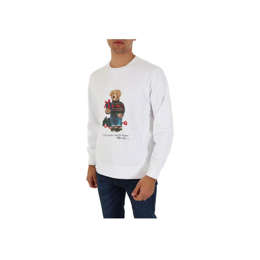 Polo Ralph Lauren Bear Cartoon Print Knit Crewneck Long Sleeve Sweatshirt Men Sweatshirt White 710853308-028