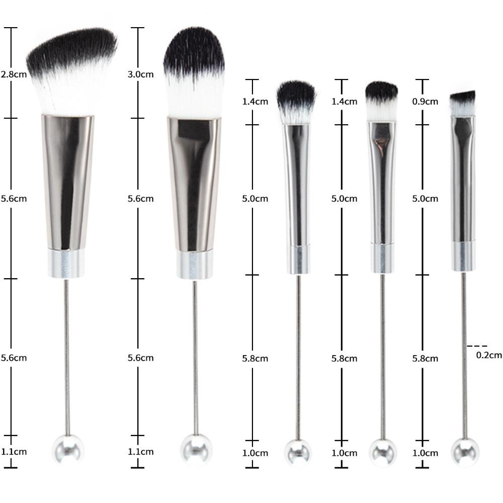 5 PCS Metal Handle Beaded Makeup Brush Set Soft Makeup Brushes Gifts Eyeshadow Brush