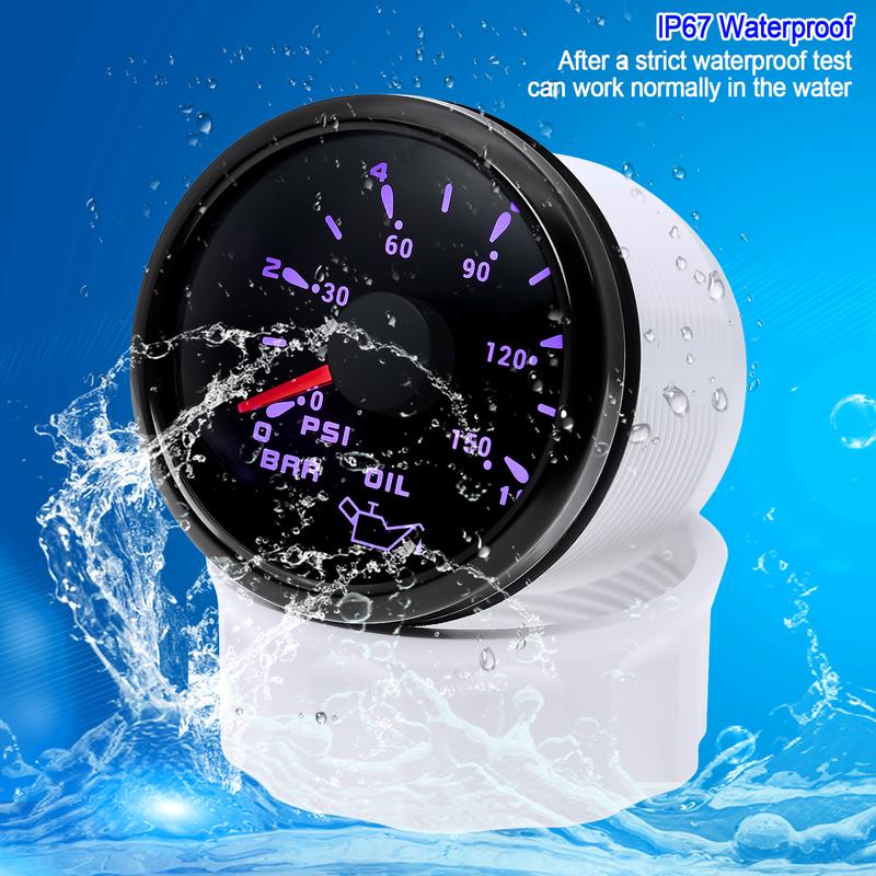 Digital Pointer Oil Pressure Gauge 7 Color Oil Pressure Meter Indicator with 0-10Bar Oil Pressure Sensor for Marine Yacht Boat