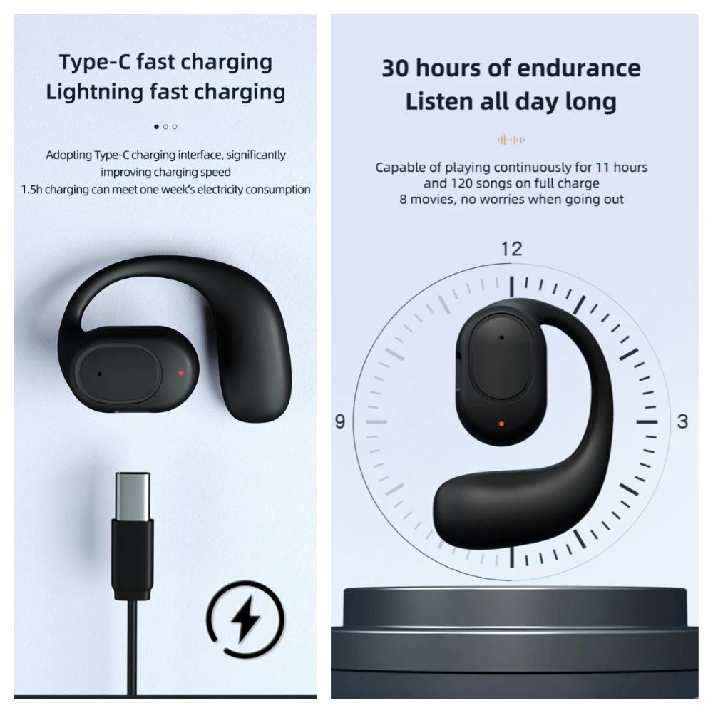 Bone Conduction Earhook Earbuds Single-ear Touch Control Bluetooth Earphone Wireless Big Capacity Battery Sport Music Headset