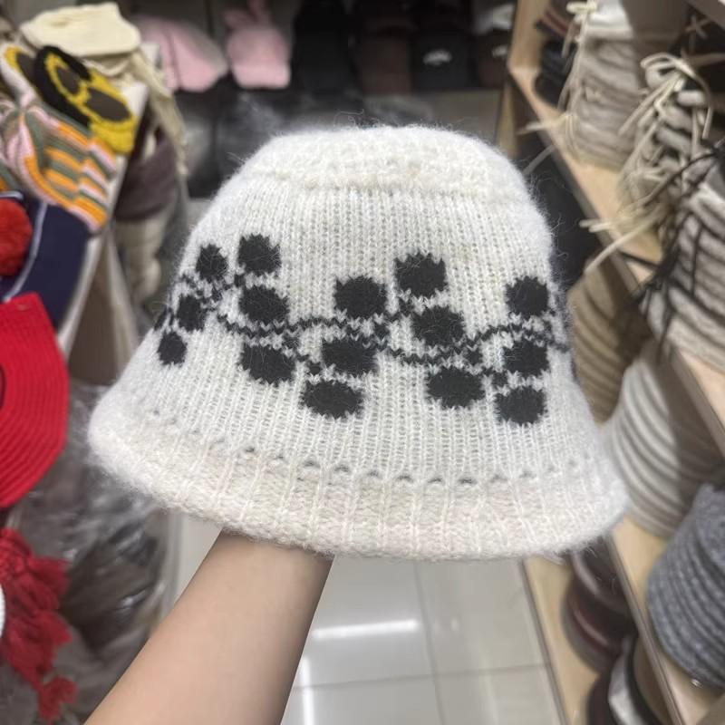 Autumn and Winter Ethnic Style Flower Wool Fisherman's Hat Children Versatile Color Matching Niche Warm Knitted Basin Hat Bucket Hat