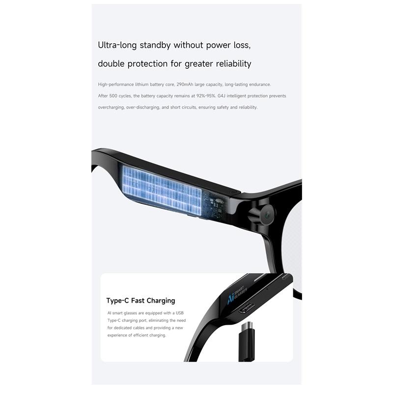 2026 Inteligentne Okulary AI dla Mężczyzn Kobiet Kamera HD 200W Wideo 1080P Asystent Głosowy AI Tłumaczenie Odtwarzanie Muzyki Latarka LED