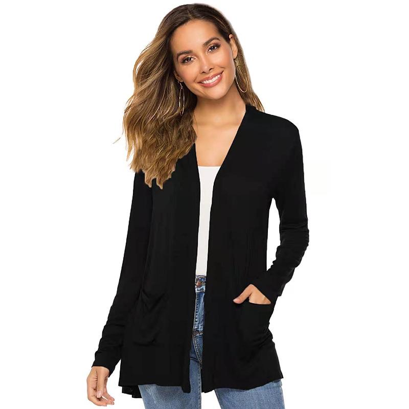 Versatile Plus Size Fashionable Knit Cardigan - Solid Color, Mid-length, Long Sleeve Women's Outerwear