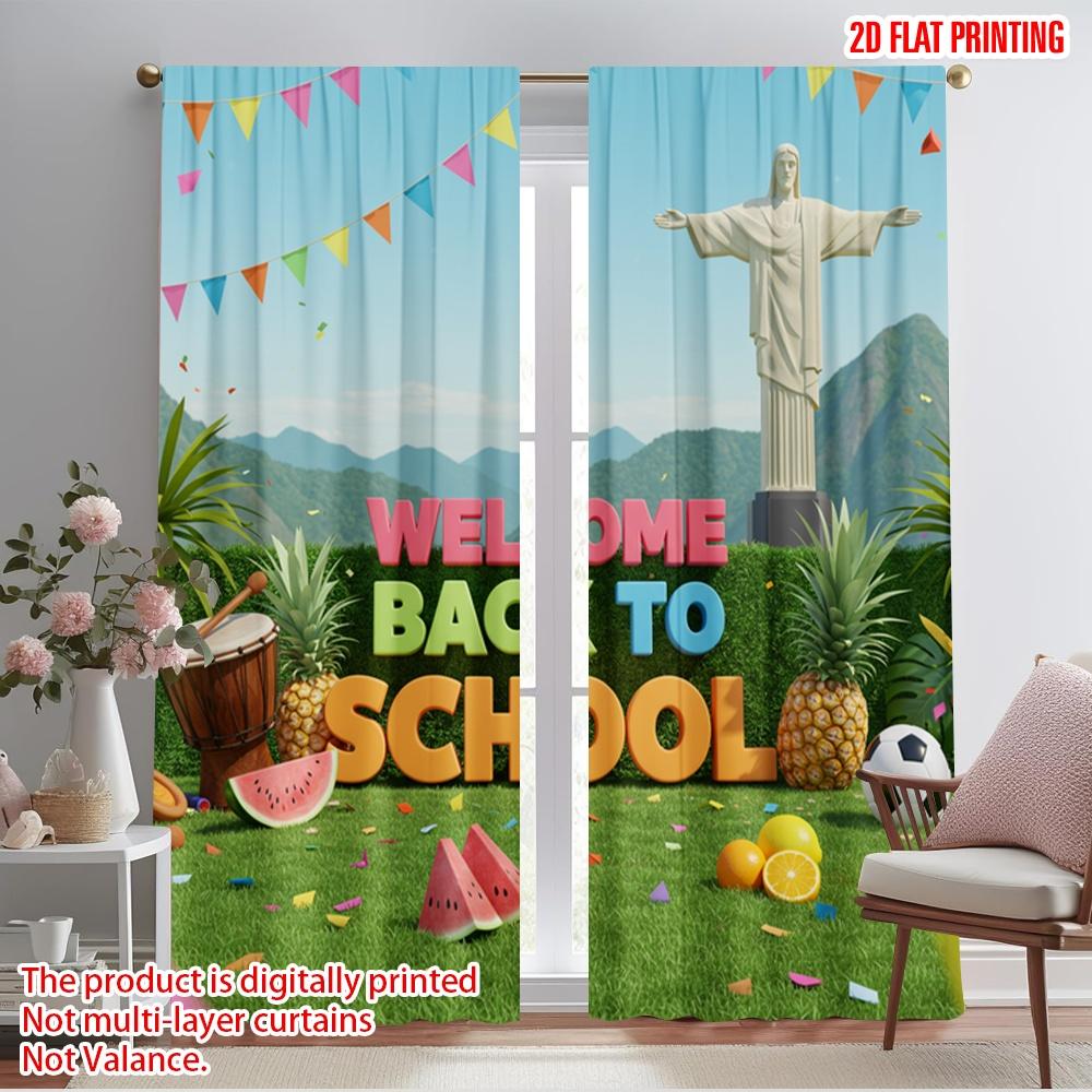 

2pcs 2D flat printing Curtain Welcome Back To School Polyester Without Electricity 0 for Multipurpose Event Decoration 52.50×116.00 CM 2pcs