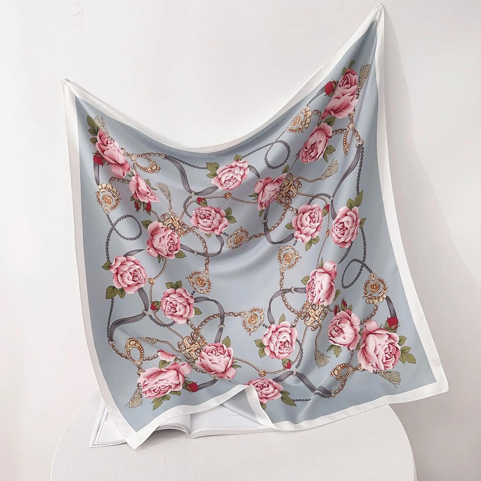 

NEW Design Flower Twill Silk Women Scarf Sunscreen Foulard Shawl Hijab Female Hair Hijab Wraps Neckerchief Bandanda Echarpe фуксия