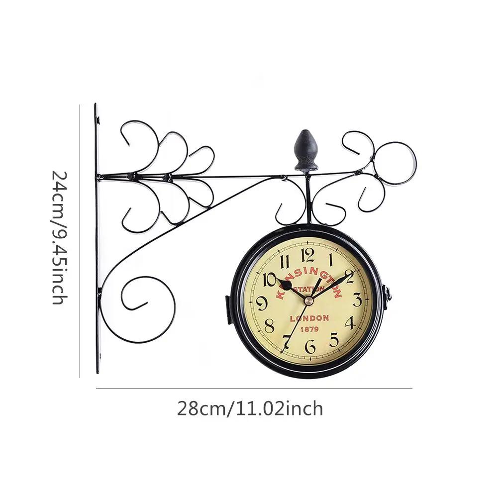 Outdoor Garden Wall Station Clock Double Sided Retro Quartz Watches Metal Iron Art Hanging Clocks for Garden Corridor Decoration