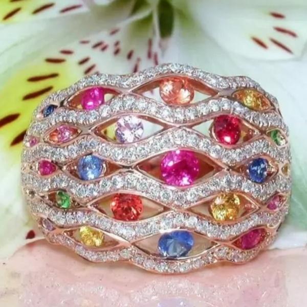 Luxury Inlaid Multicolored CZ Women's Ring Trendy Gold Color Geometry Daily Wear Party Jewelry Anniversary Gift
