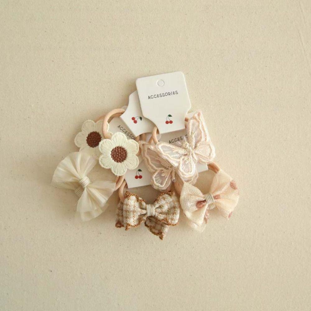 10Pcs Cute Elastic Rubber Band Kids Girls Bows Flower Headdress Scrunchies Hair Ties Bowknot