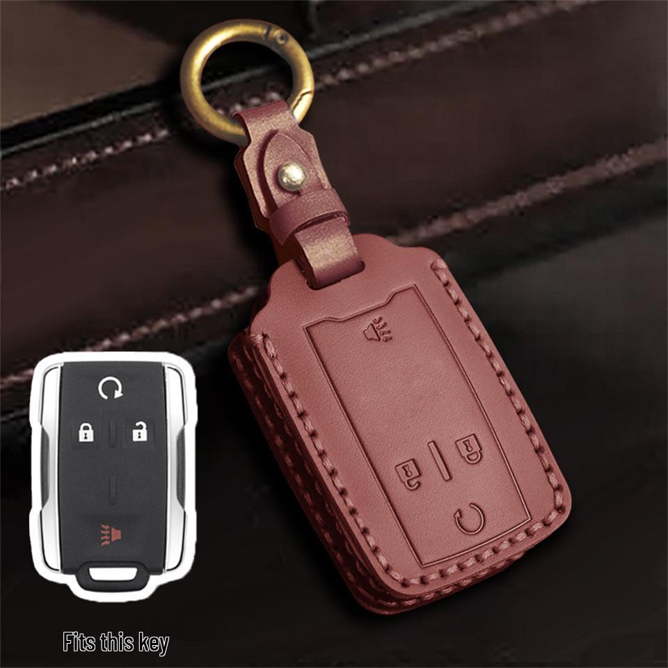 Genuine Leather Car Key Case & Creative Keychain for GMC Pickup