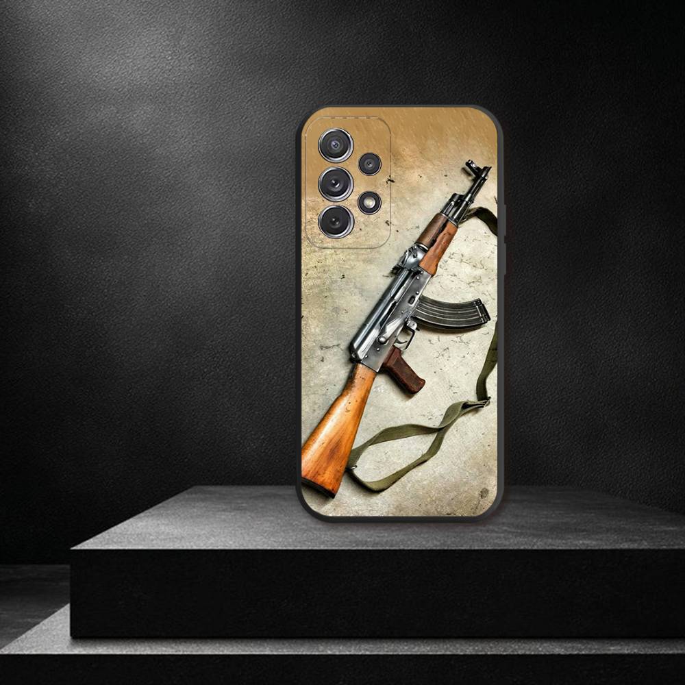 AK47 Handgun Gun BUlletss Phone Case For Samsung S 26,25,24,23,22,30,21,10,9,Ultra,Plus,Lite,FE,4,5G Black Soft Case