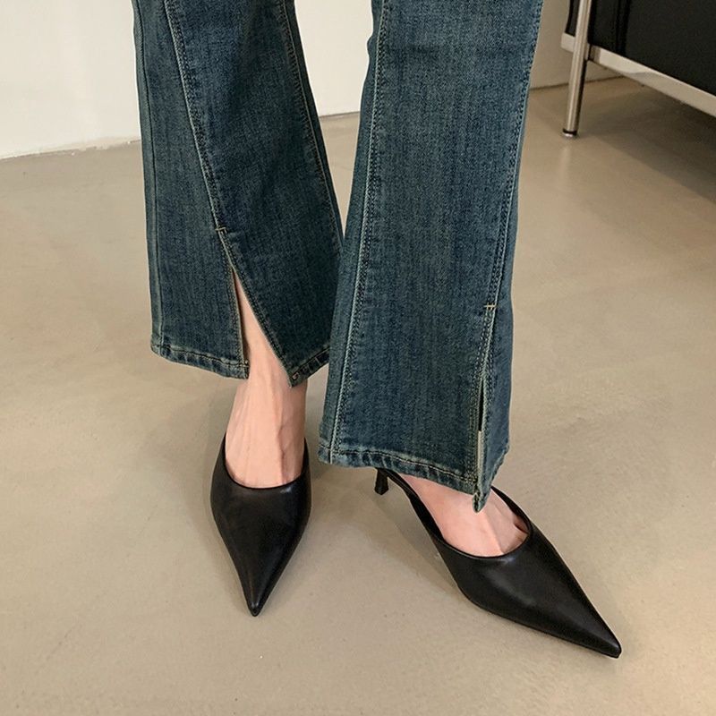 Internet celebrities leopard print pointed head high heel muller shoes fashion bag head half slippers women's shoes wear 2025 spring and autumn new