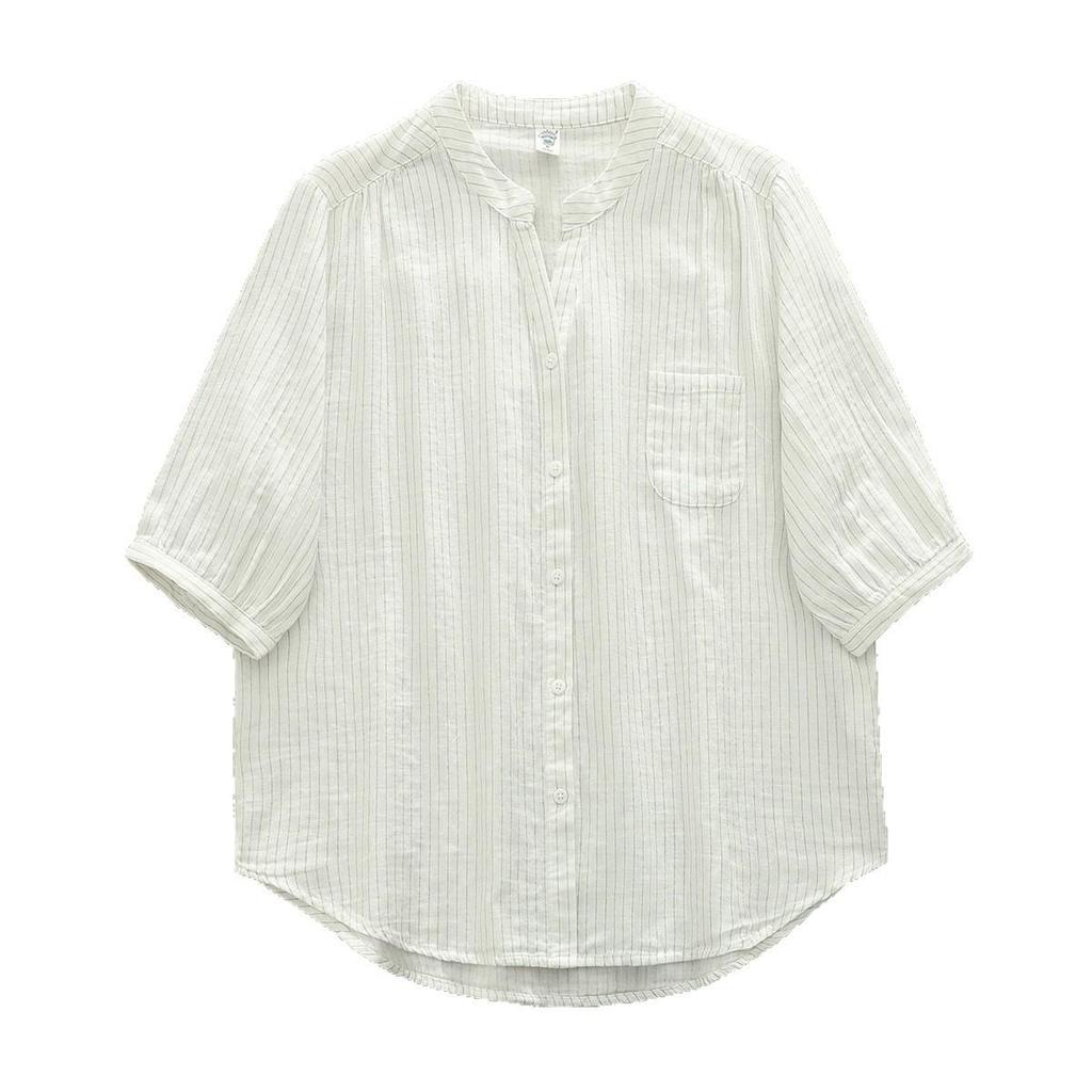 Reine Baumwolle V-Ausschnitt Kariert Damen Kurzarm Doppellagiges Mullhemd