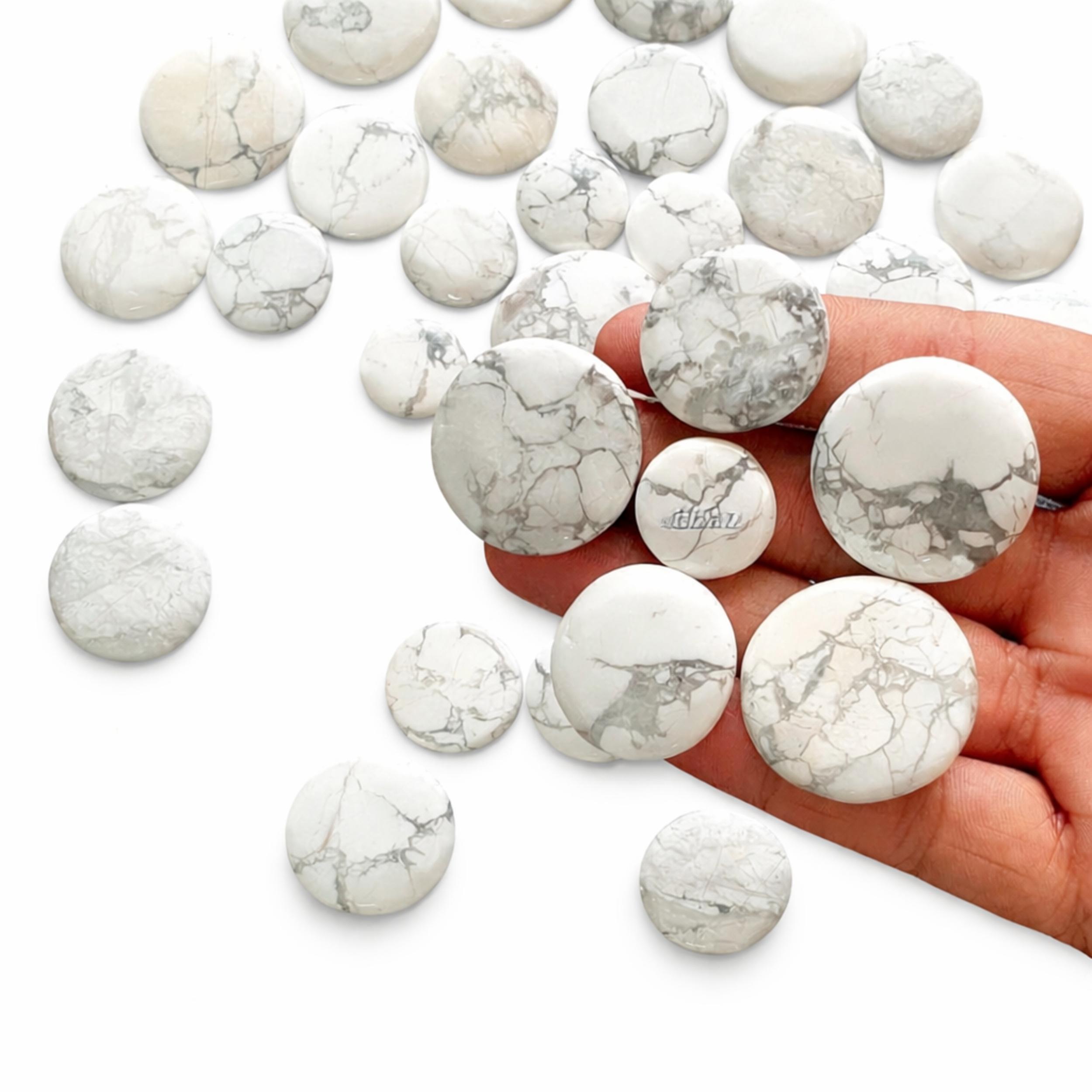 Bulk Howlite Round Cabochons – Natural White Gemstone Lot (20–35mm) Flat Back for Jewelry Making 100 Carats белый