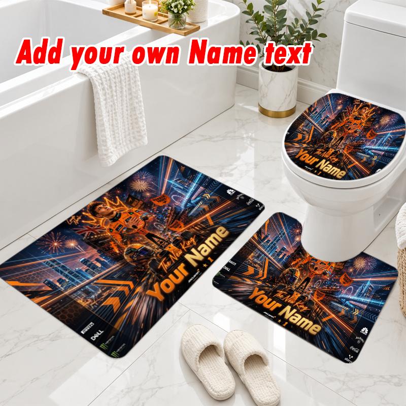 Personalized Lando Norris 3Pcs Flannel Toilet Mat Set Custom Text Bathroom Rug Non Slip