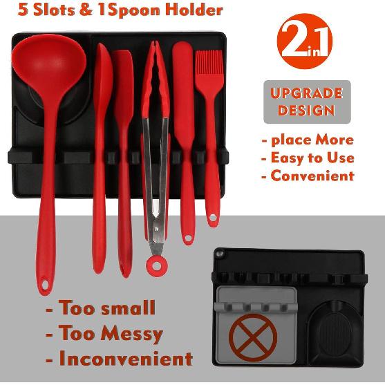Spoon Rest & Spoon Holder for Stove Top, Silicone Utensil Rest with Drip Pad, Kitchen Spoon Holder, Silicone Kitchen Utensils for Spoons, Ladles,