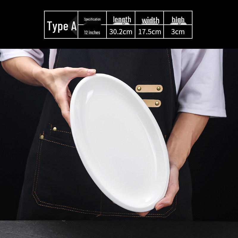 Hui You Da Große ovale Keramik-Fischplatte (14/16/18 Zoll) - Verdickter reinweißer Teller für Hotels und Restaurants