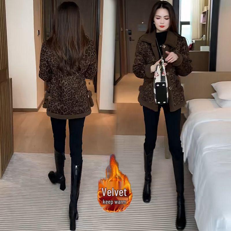Fluffy 2025 Elegant Leopard Print Woolen Jacket - Women's Versatile Warm Top
