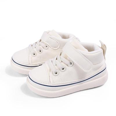 2025 Frühling/Herbst Unisex Kleinkind & Kind Freizeit Canvas Schuhe, Weiche Sohle & Klettverschluss - Weiß