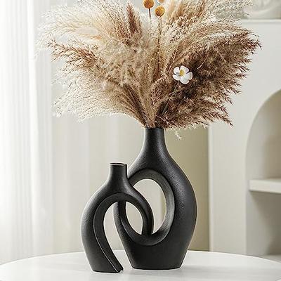 Levvohd Vases d'Intérieur Élégants, Céramique à Base Noire, Ensemble de 2 Vases en Céramique Creuse pour Fleurs Séchées (Noir Grand)