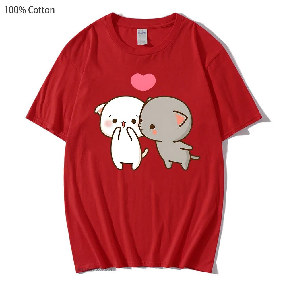 Peach and Goma Mochi Cat shirt Womens Cartoon Print Clothing Kawaii Boba tshirt 100% cotton tees soft Girls Cute clothes
