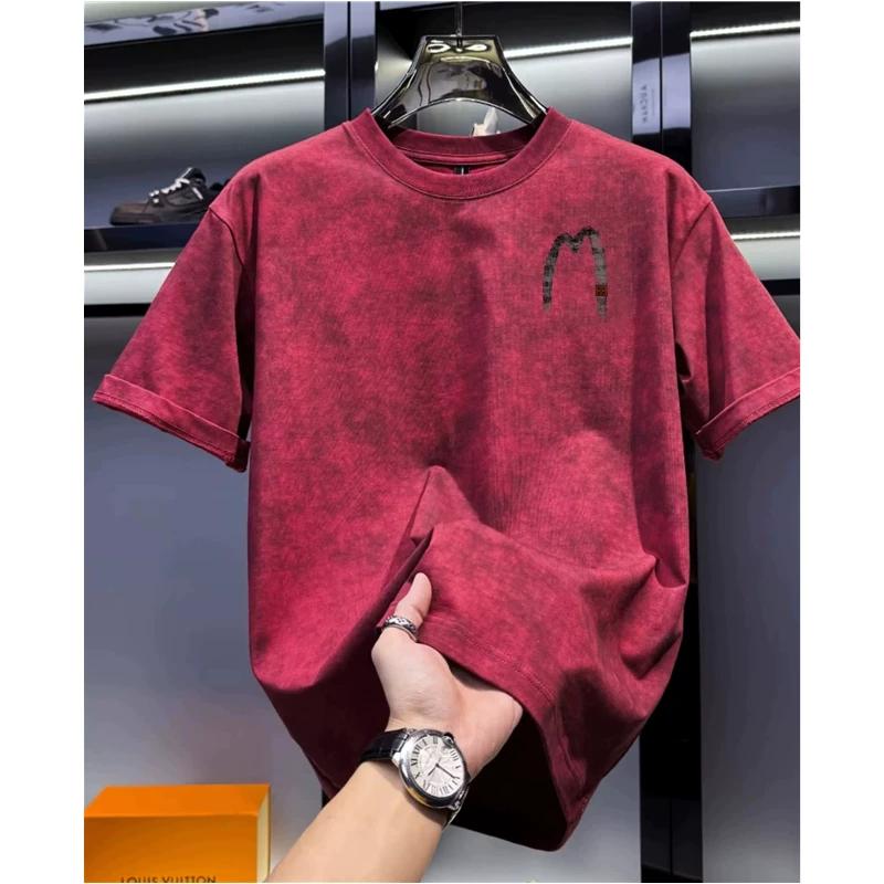 Round Neck Trendy Tops, Fashionable and Versatile Men's T-shirts, Loose Printed Short Sleeves for Couples Cotton