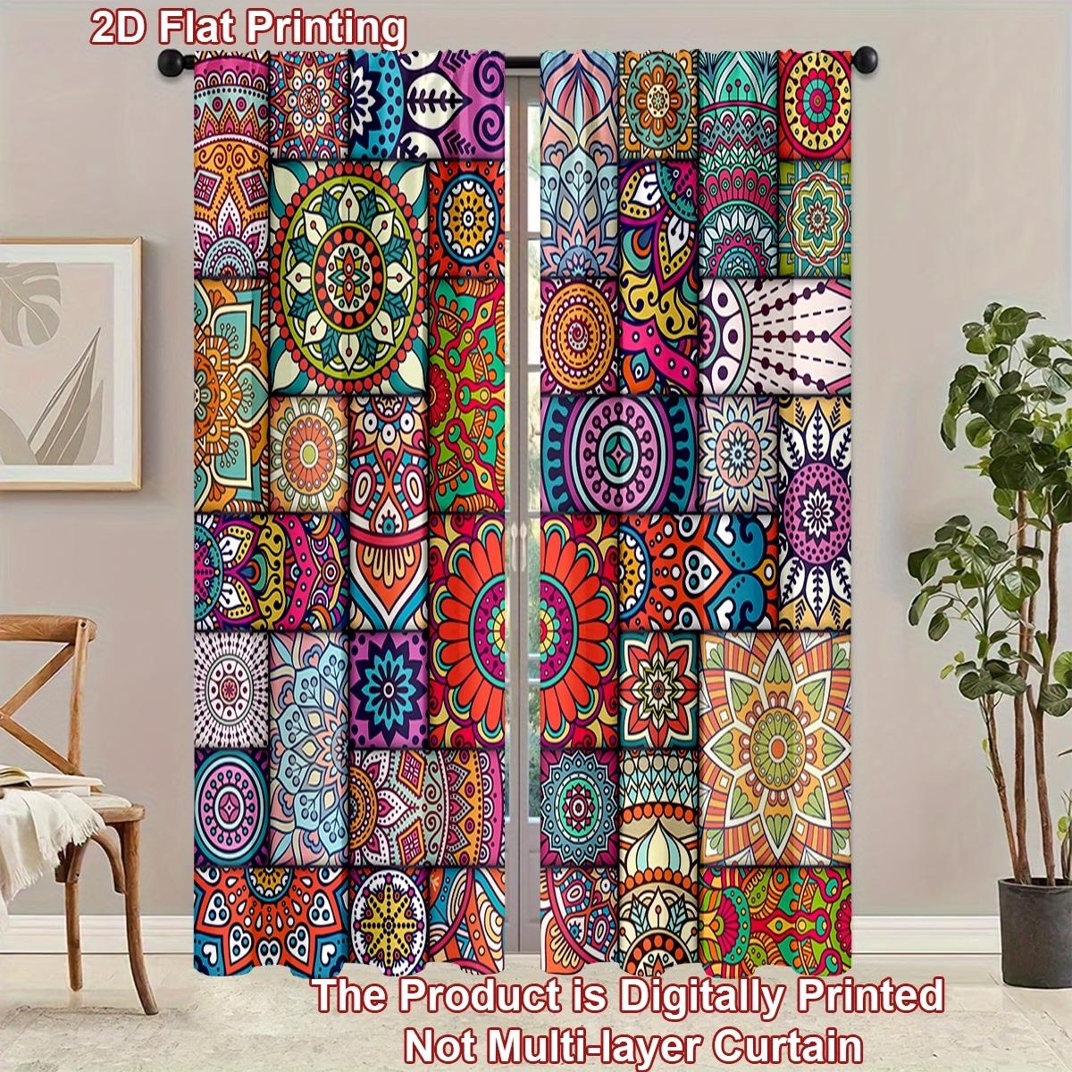 

2PC Bohemian Mandala Patchwork Curtains - Vibrant Hippie Print Window Drapes for Living Room Bedroom Decor 24x59in(60x150CM)x2&Rod Pocket