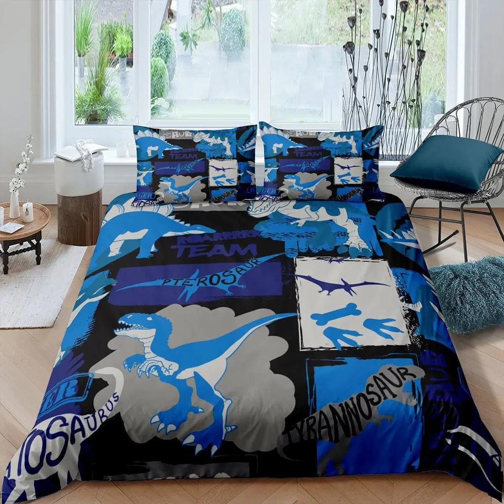 Dinosaurier Bettbezug Set Cartoon Niedlich Bettbezug Junge Bettwäsche Dino Bettdeckenbezug Sets Weich Dinosaurier Tier Teenager Schlafzimmer 3tlg.