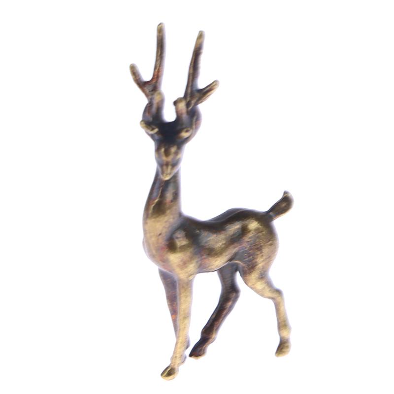 1Pc Copper Alloy Sika Deer Tabletop Small Ornaments Vintage Animal Figurines Desk Decorations Accessories Home Decor Crafts