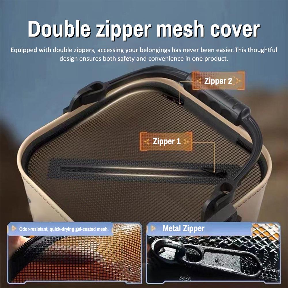 8L Collapsible Fishing Bucket Portable Fish Bucket Multifunctional EVA Water Containers with Mesh Lid, Handle and Rope