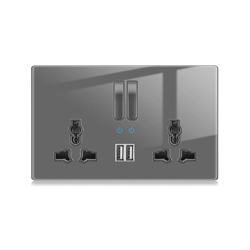 Nástěnný vypínačový panel LED indikátor UK EU FR Univerzální USB Elektrická zásuvka Klavírní klávesy Samoresetovací nástěnné vypínače TV Počítač