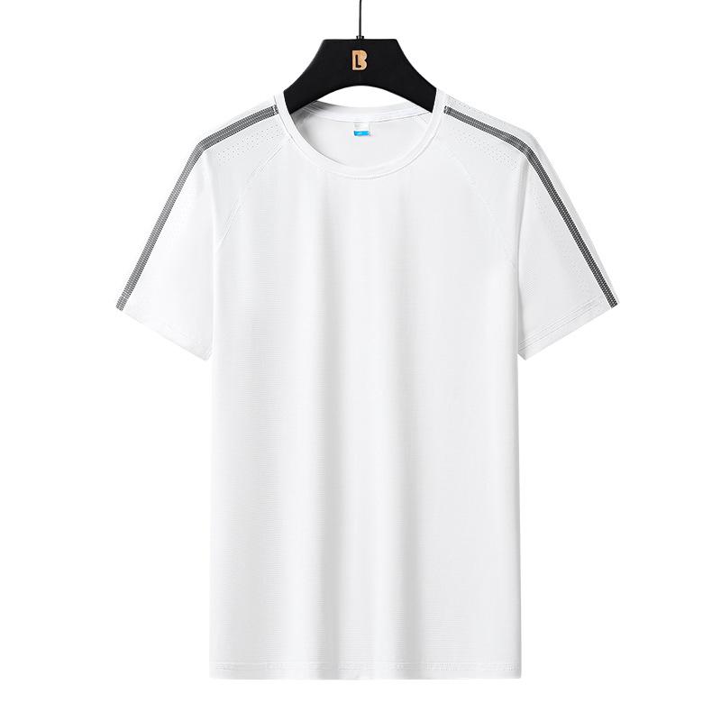 Men's Summer T-Shirt Quick-Drying Casual Sports Short-Sleeve Comfortable Plus Size Breathable Fitness T-Shirt Solid Color Elasticity Round Neck Tee