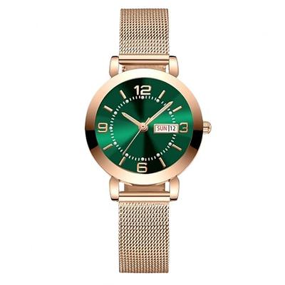 Women's Watch with Stainless Steel Strap, Calendar, and Luminous Light (Green)