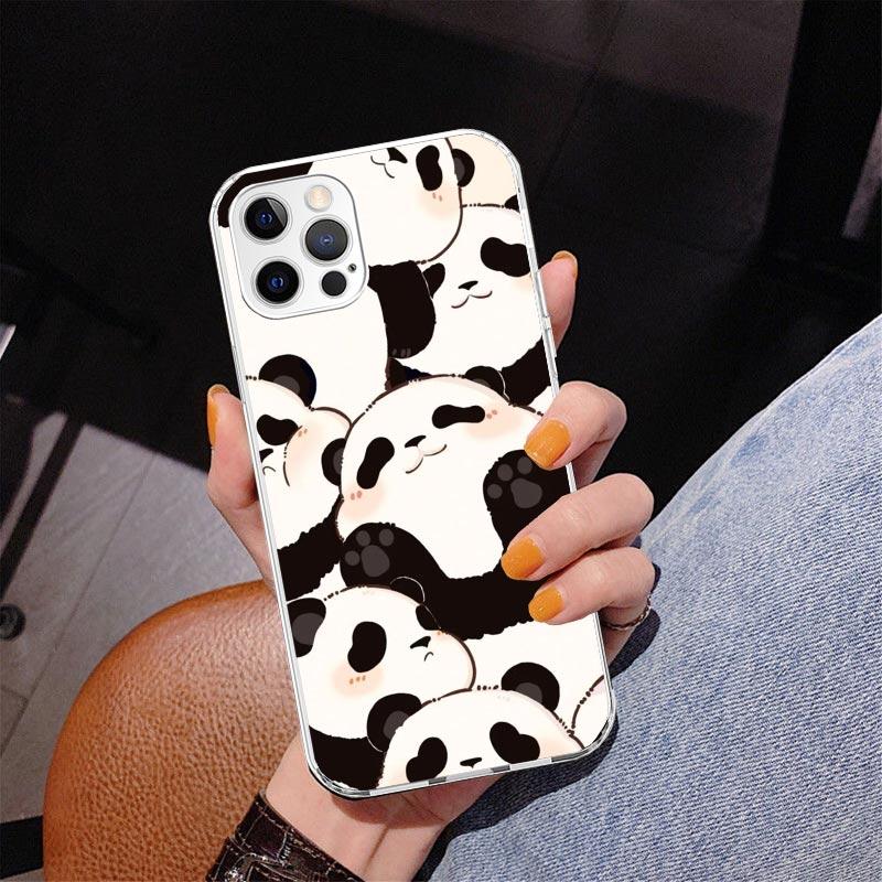 Cartoon Cute Panda Bear Phone Case For iPhone 17 Air 16 Pro Max 16E 15 + 14 Plus 11 12 13 Mini 7 8 SE Gift Print Cover Fundas 17