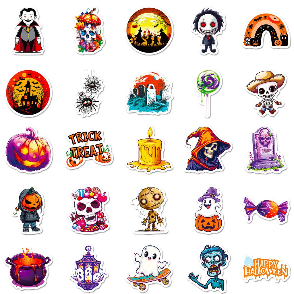 50Pcs Halloween Vinyl Stickers - Spooky Ghost Pumpkin Decals for DIY Party Decor (5.4x4.4cm)
