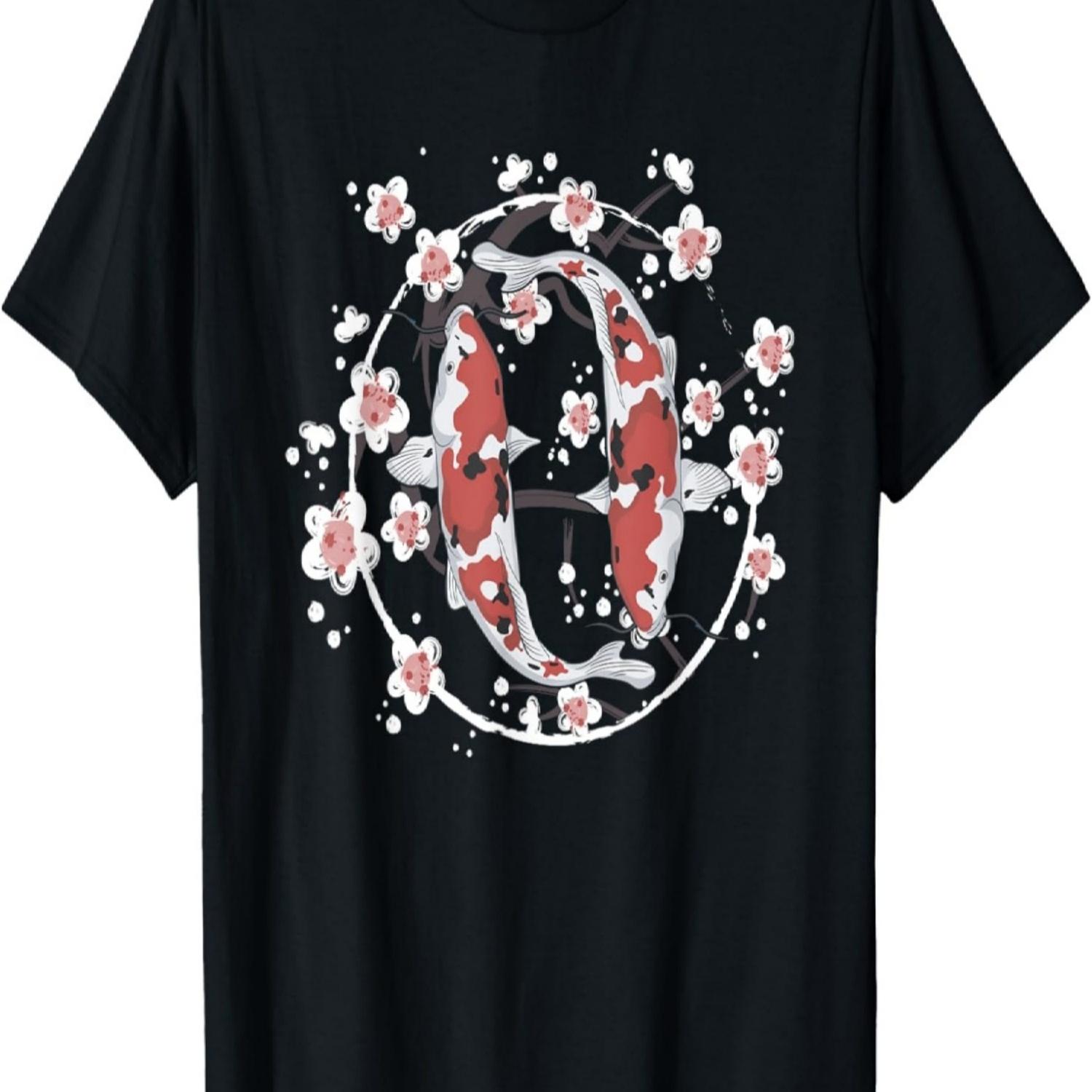 Koi Carp Ying Yang Nishikigoi Fish Cherry Blossom T-Shirt(3) S чёрный