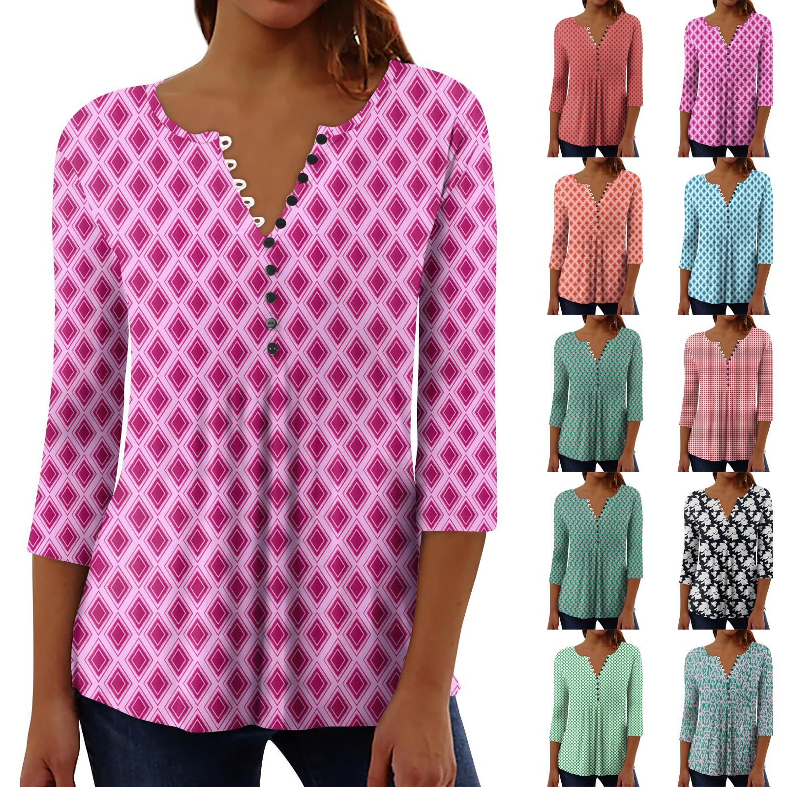 

Women s Fashion Casual Pullover T-Shirt 3/4 Sleeve Printed Top L