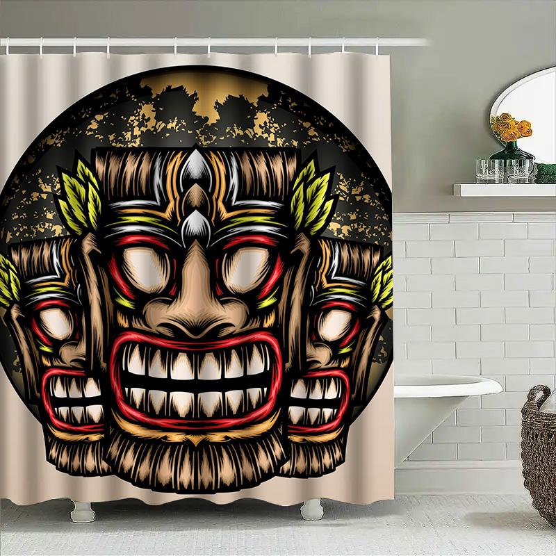 

Tuniu Tiki Mask Print Shower Curtain Tribal Polynesian Art Wall Decor For Bathroom W60H190(CM)-1 Pcs