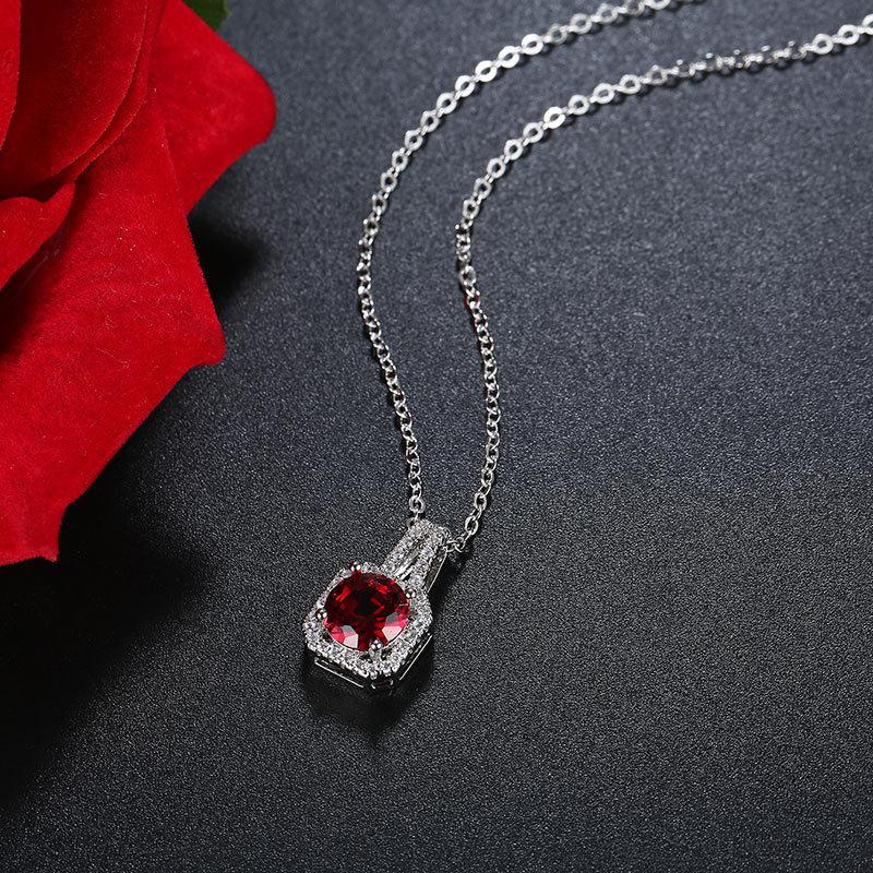 Korean-style Minimalist Chic Copper-plated Real Gold square Full-diamond Zircon Fashion Water-drop Pendant Short Necklace красный
