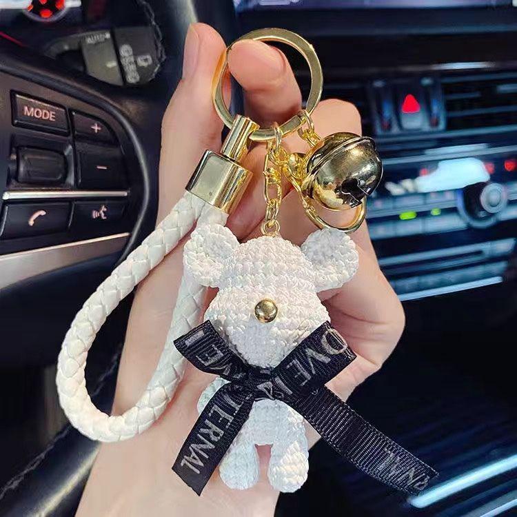 Trendy Knitted Bear Keychain Figurine - Women's Cartoon Backpack & Car Ornament Gift