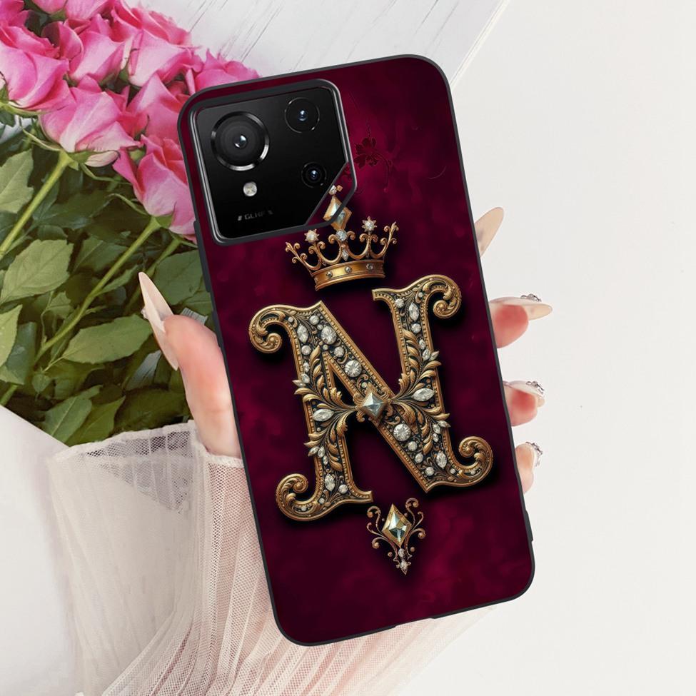 Casing For Asus ROG Phone 9 Pro Case Silicone Luxury Crown A-Z Letters 2D Flat Pattern Soft Phone Cover