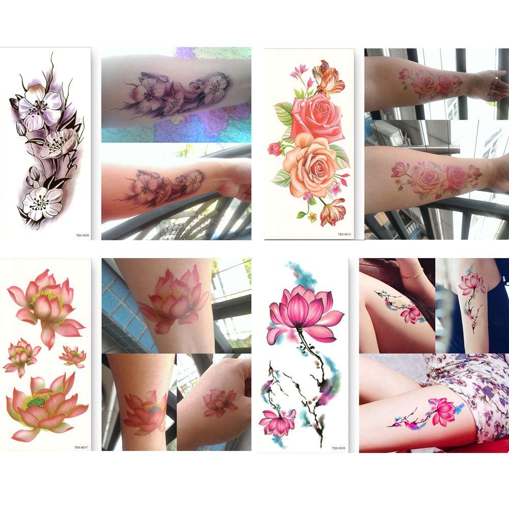 Flowers 3D Waterproof Long lasting Girl Body Art Arm Leg Art Temporary Tattoo Stickers Fake Tattoos