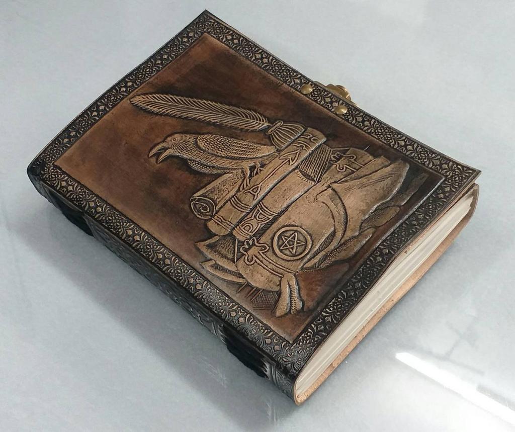 Embossed Raven Leather Journal: Handbound Wicca Diary, Spell Book