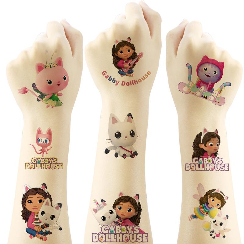 Cartoon 20PCS Cute Gabby Dollhouse Cats Tattoo Stickers Kawaii Anime Children Waterproof Tattoos Sticker Pack Kids Girl Gift Toy