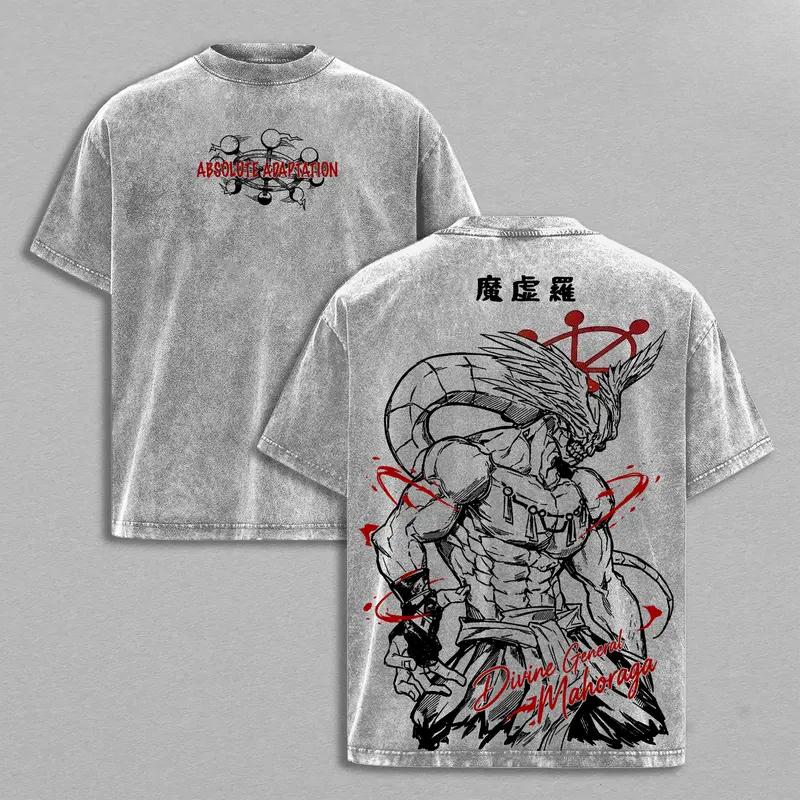 Hot Anime Jujutsu Kaisen Makora Cool Print T-shirt Men Short Sleeve Clothing Cotton Tshirt Retro Washed T Shirt Male Manga Tops S