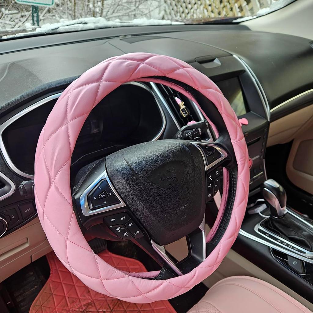 Soft Microfiber Leather Steering Wheel Cover, Universal 15 Inch For Women Girls, Fit Vehicles, Sedans, SUVs, Vans, Trucks - Light Pink