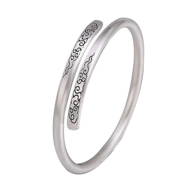 Silver Plated Vintage Peacock Lotus Bangle Sanskrit Buddhist Heart Sutra Women's Jewelry Gift for Ladies Fashionable Accessory