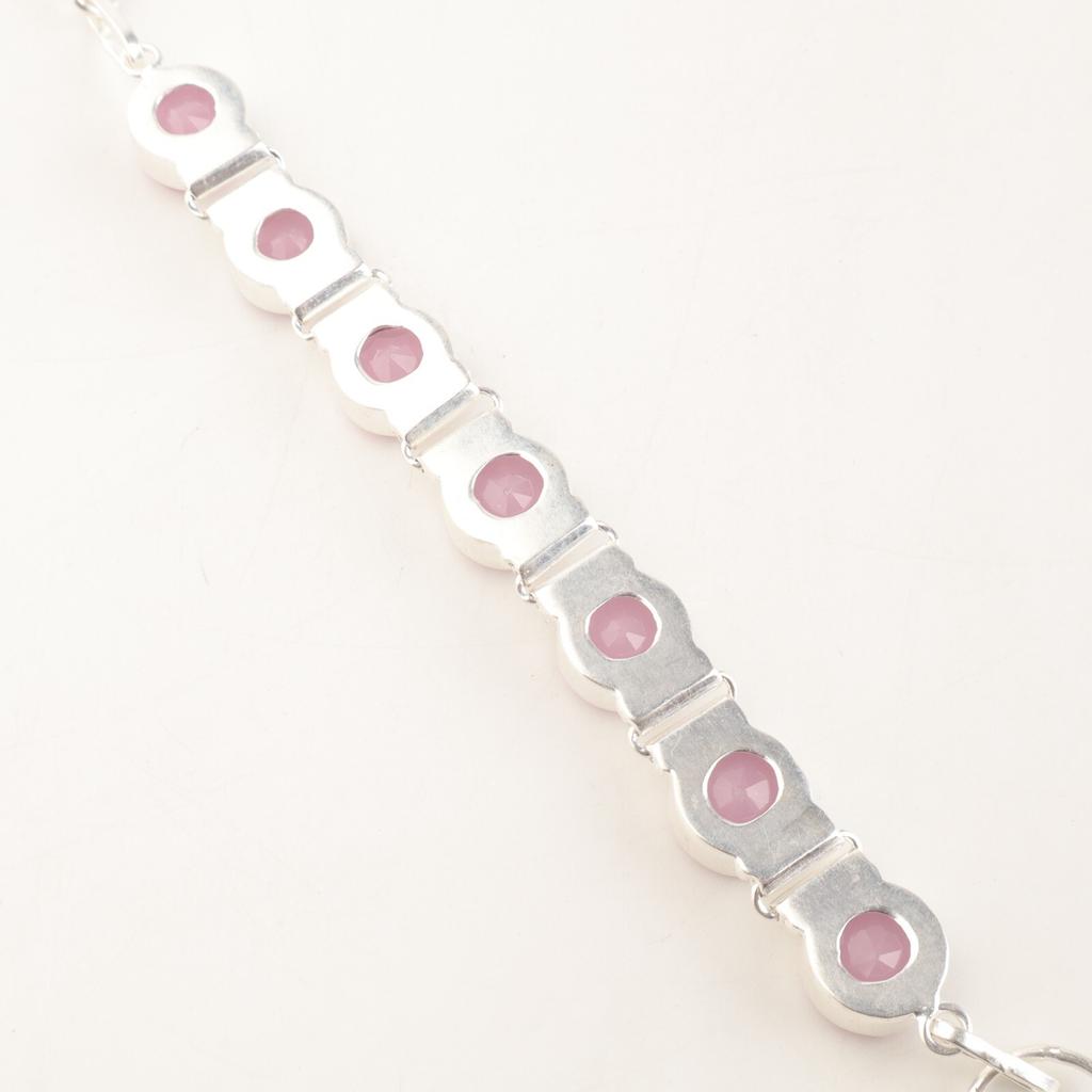 Beautiful Pink Rose Chalcedony Gemstone 925 Sterling Silver Jewelry Bracelet 9" RB-7-16